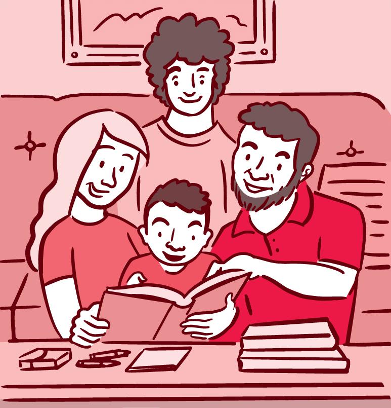 Illustration of family reading with child