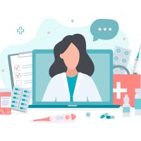 Illustration of online doctor giving advice.